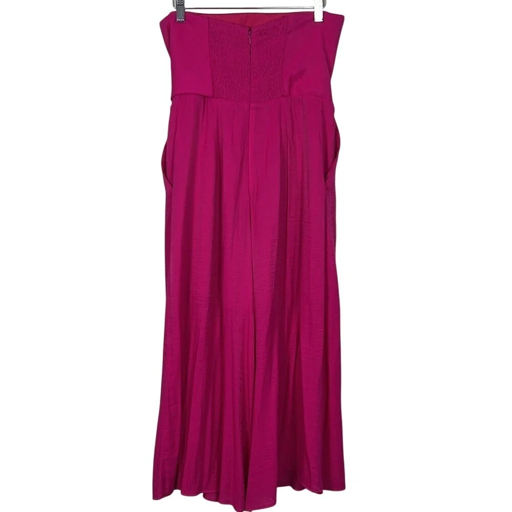 Anthropologie Galatea Strapless Tie Front Wide Leg Jumpsuit Fuchsia Pink Culotte - Picture 12 of 16